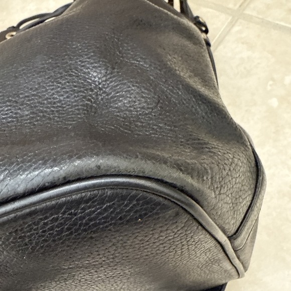 MCM Vintage Black Leather Drawstring Bucket Bag Purse Rare Large Boho‎ Hippie - Picture 7 of 16